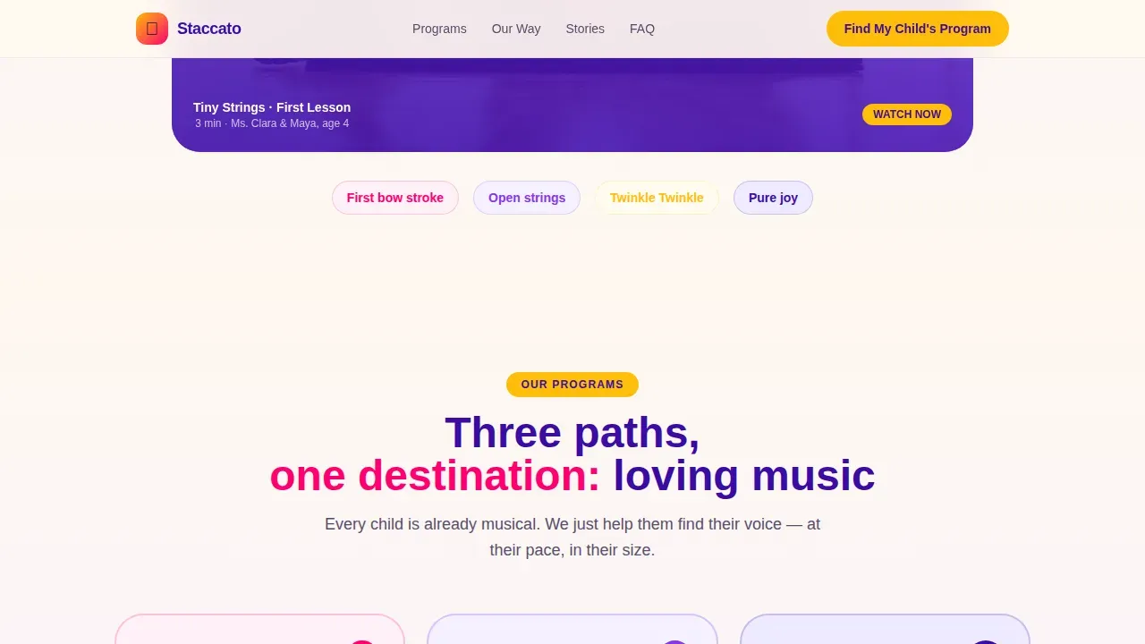 Kids Violin Academy Landing Page Template
