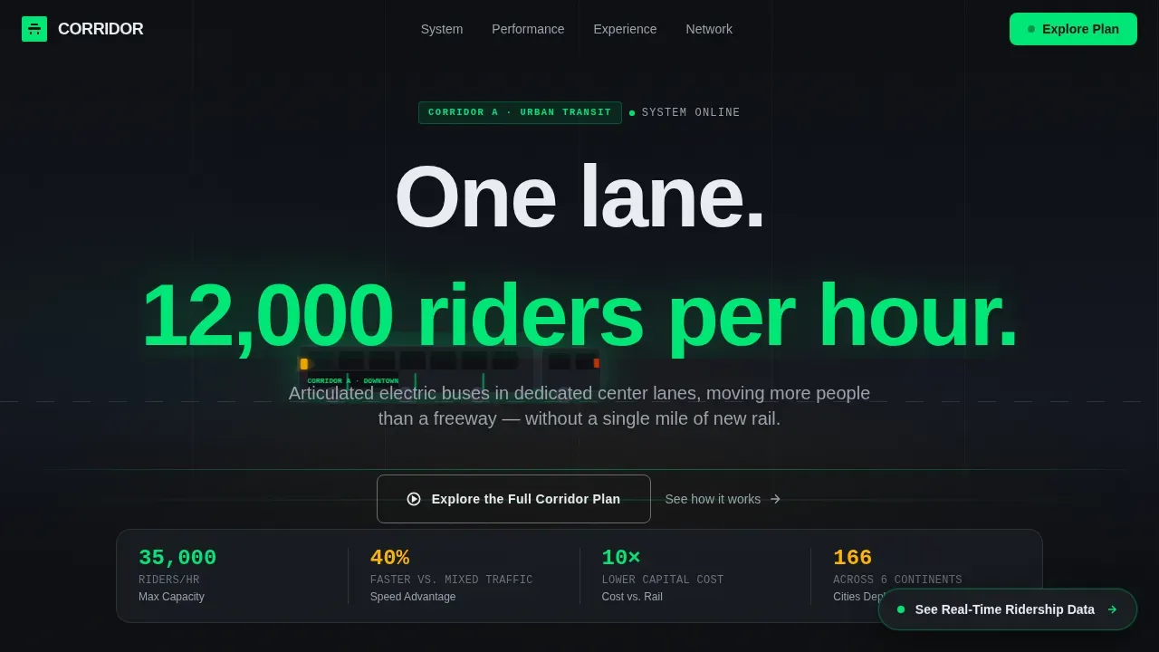 Cinematic Dark BRT Transit Landing Page Template