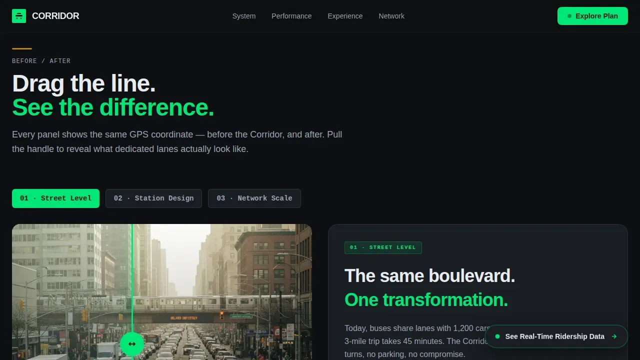 Cinematic Dark BRT Transit Landing Page Template