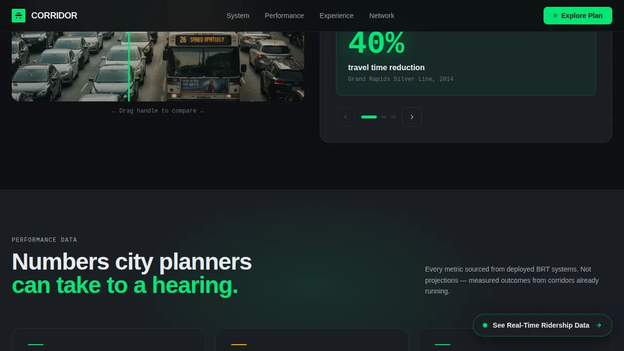 Cinematic Dark BRT Transit Landing Page Template