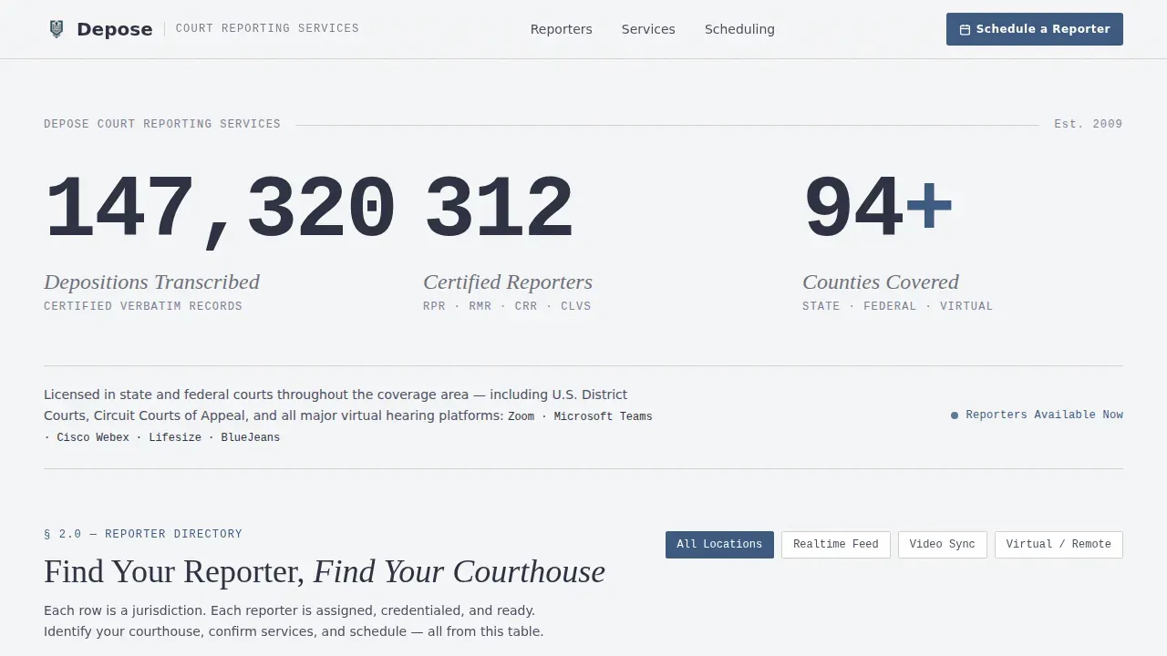 Expert Court Reporter Landing Page Template