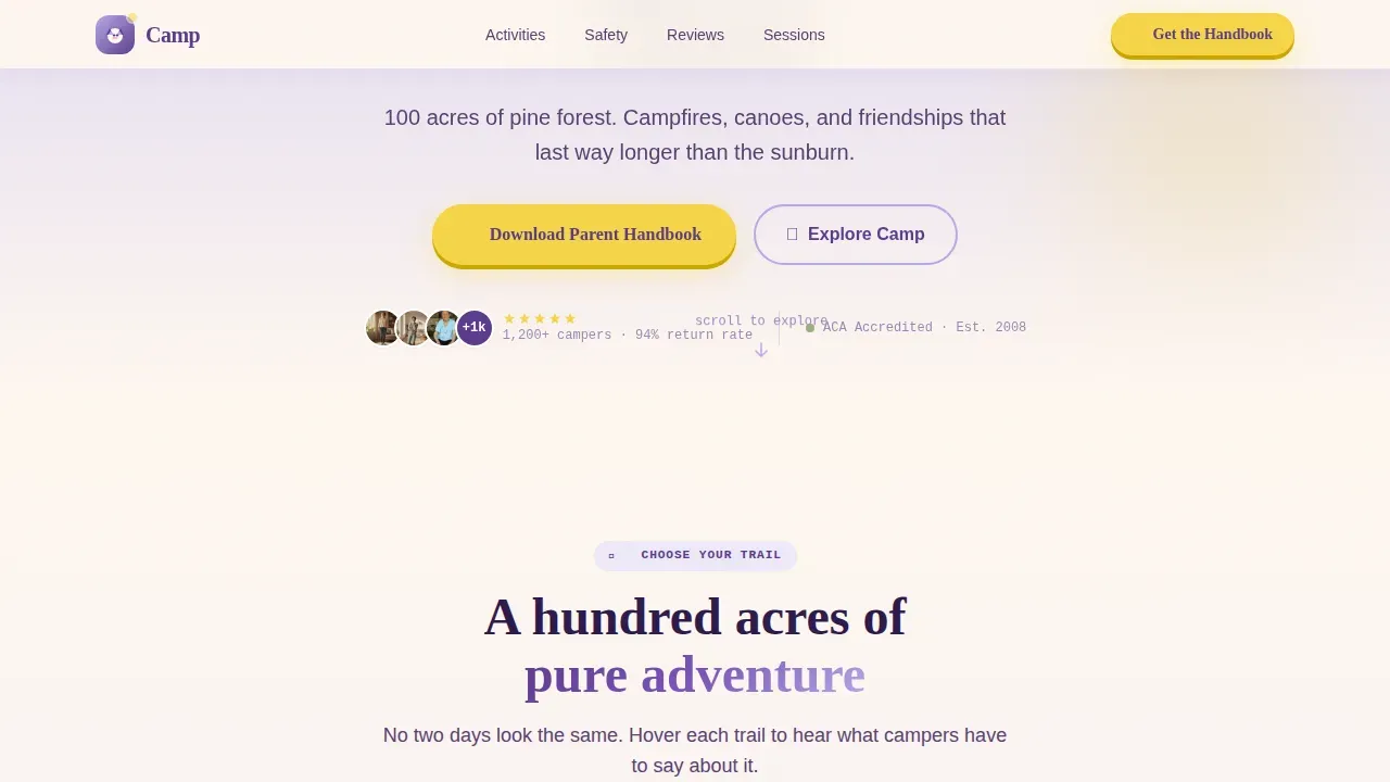 Premium Summer Camp & Outdoor Program Professional Website Template