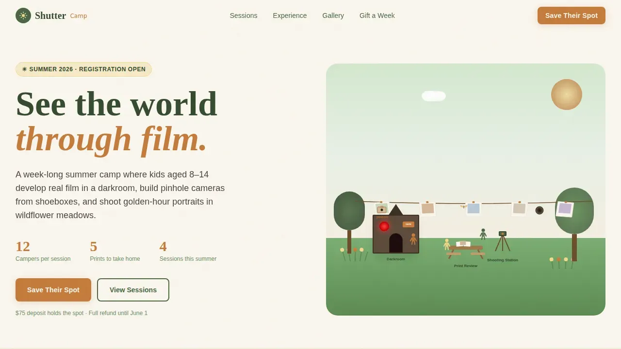 Artisan Kids Photo Camp Landing Page Template