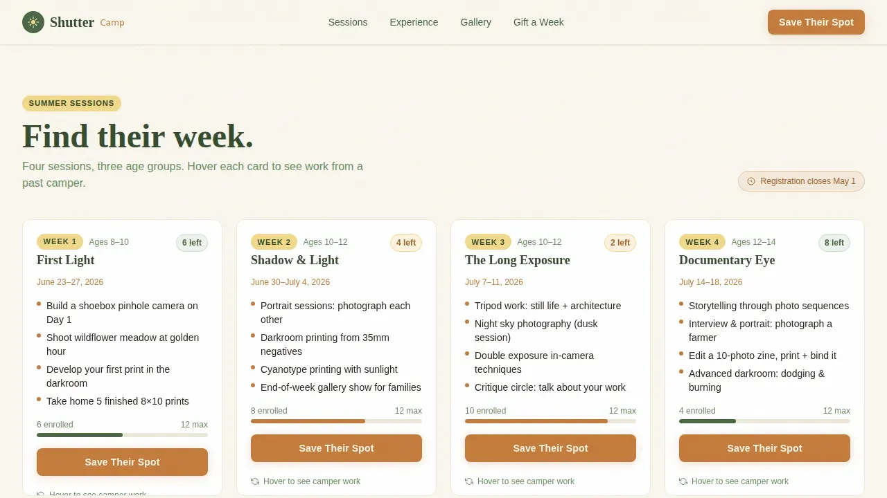 Artisan Kids Photo Camp Landing Page Template