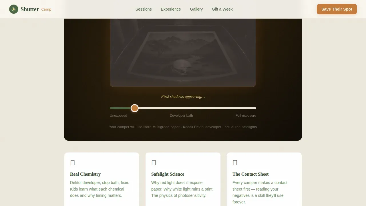 Artisan Kids Photo Camp Landing Page Template