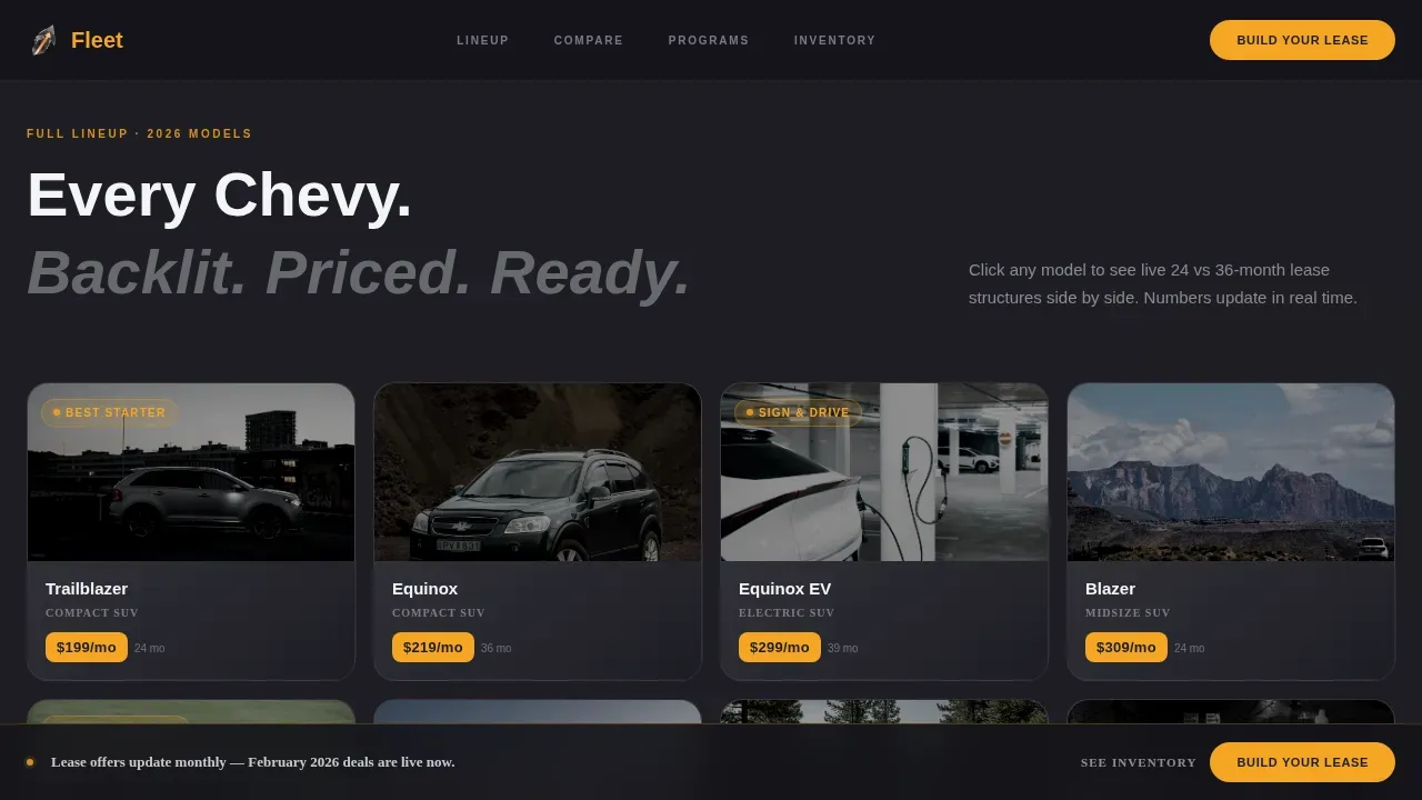 Premium Chevrolet Leasing | Free Website Template | Rocket