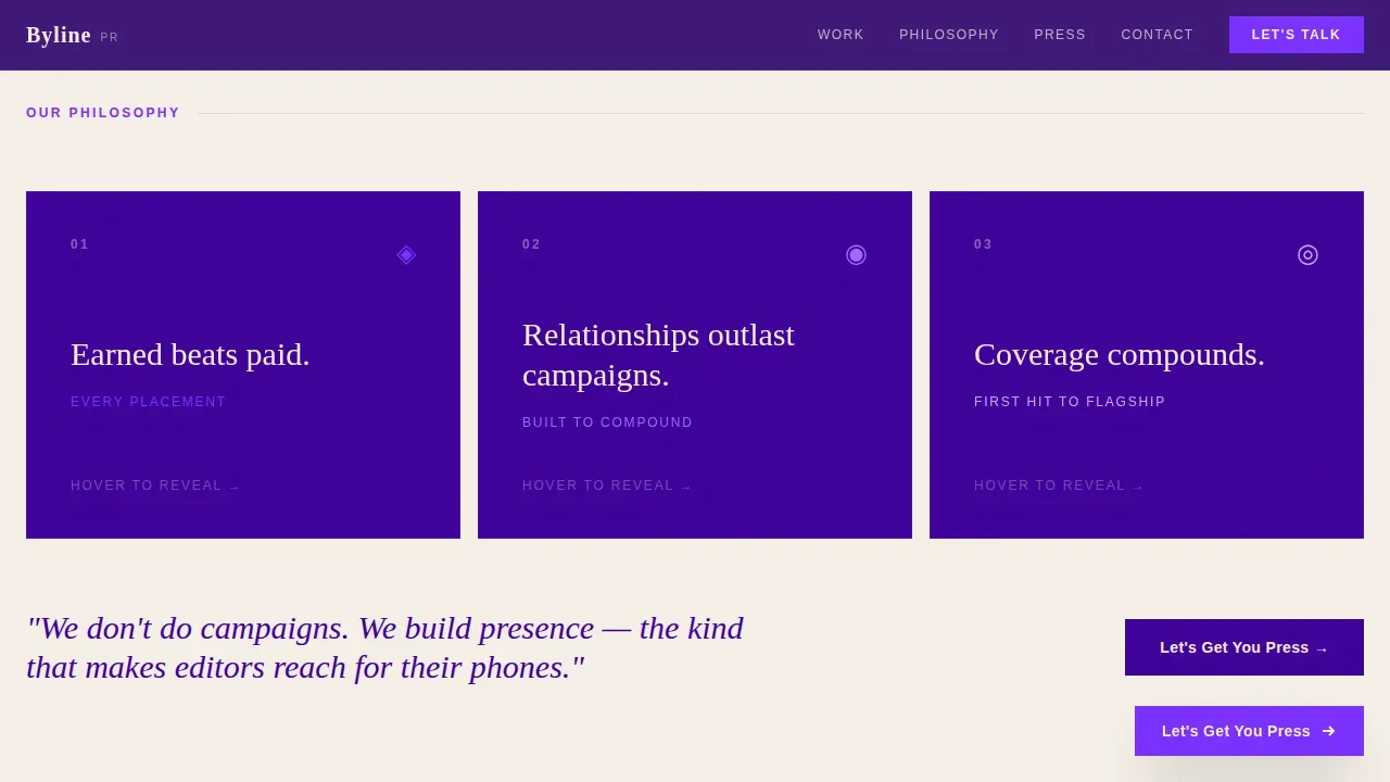 Food PR Agency Landing Page Template | Bento Grid