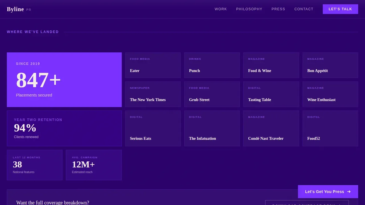 Food PR Agency Landing Page Template | Bento Grid