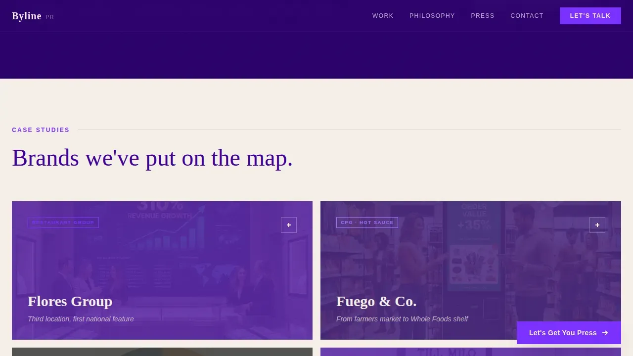 Food PR Agency Landing Page Template | Bento Grid