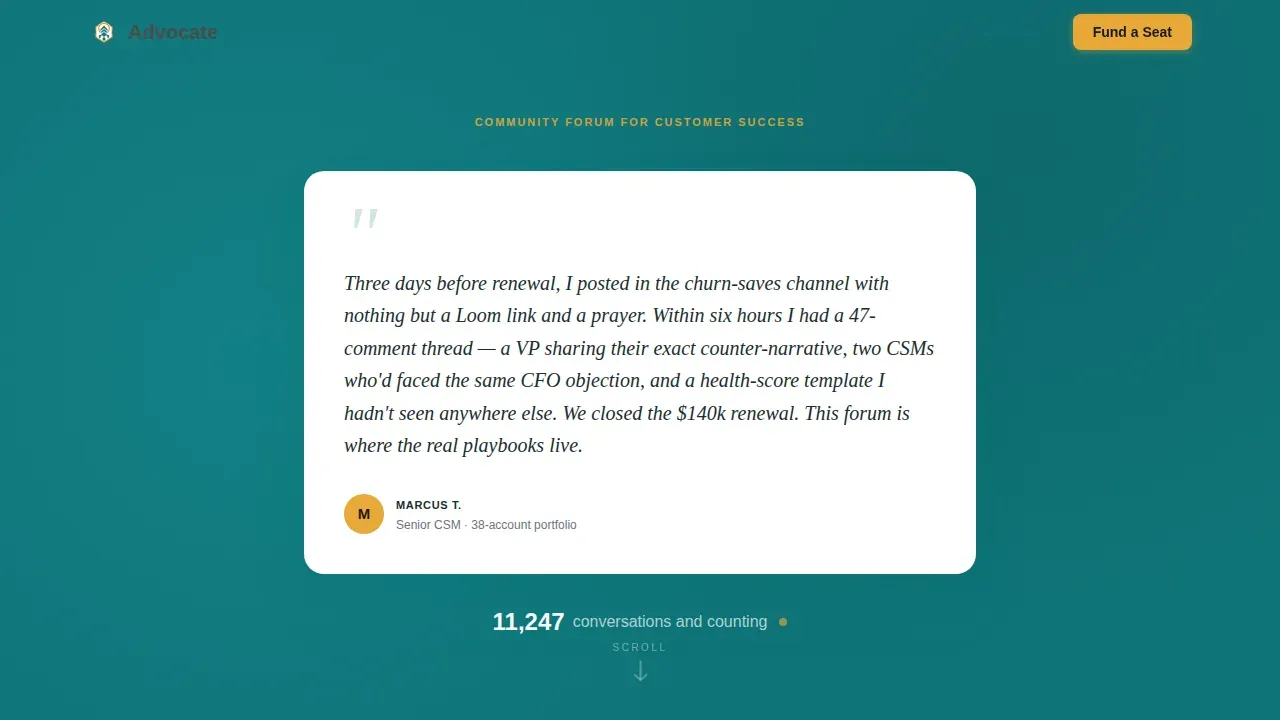 Fund Your Customer Success Community Landing Page