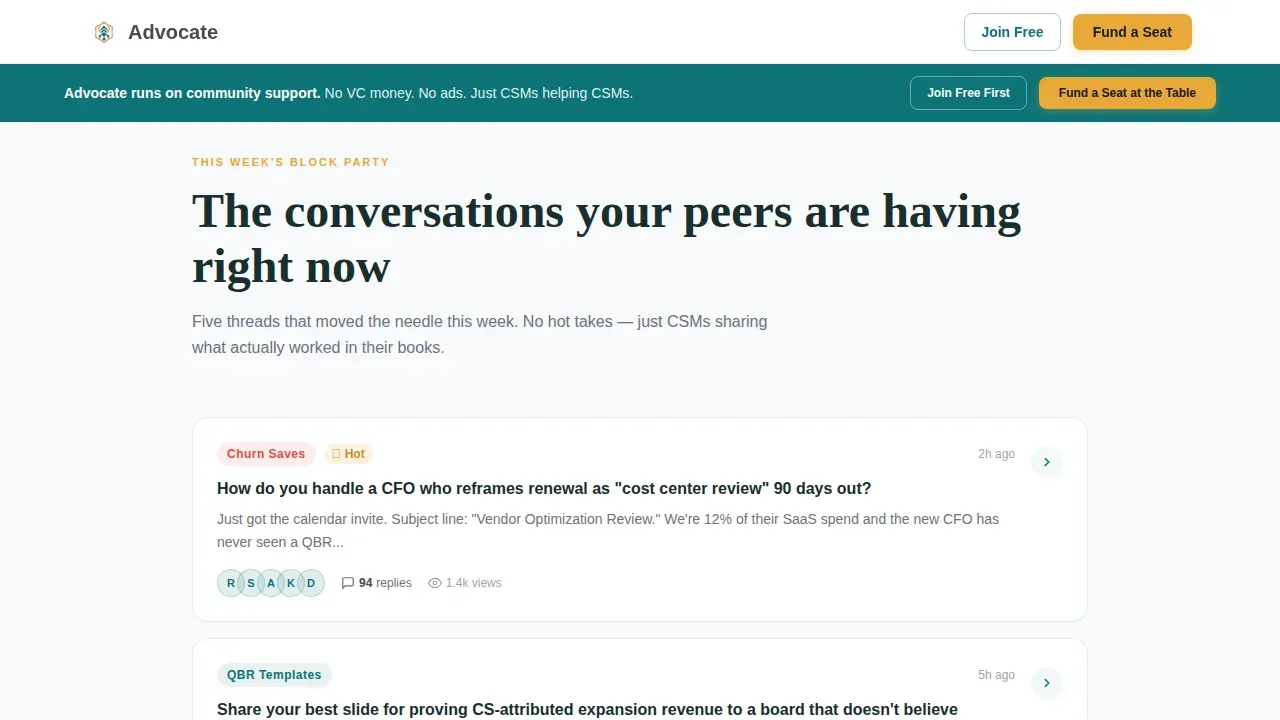 Fund Your Customer Success Community Landing Page