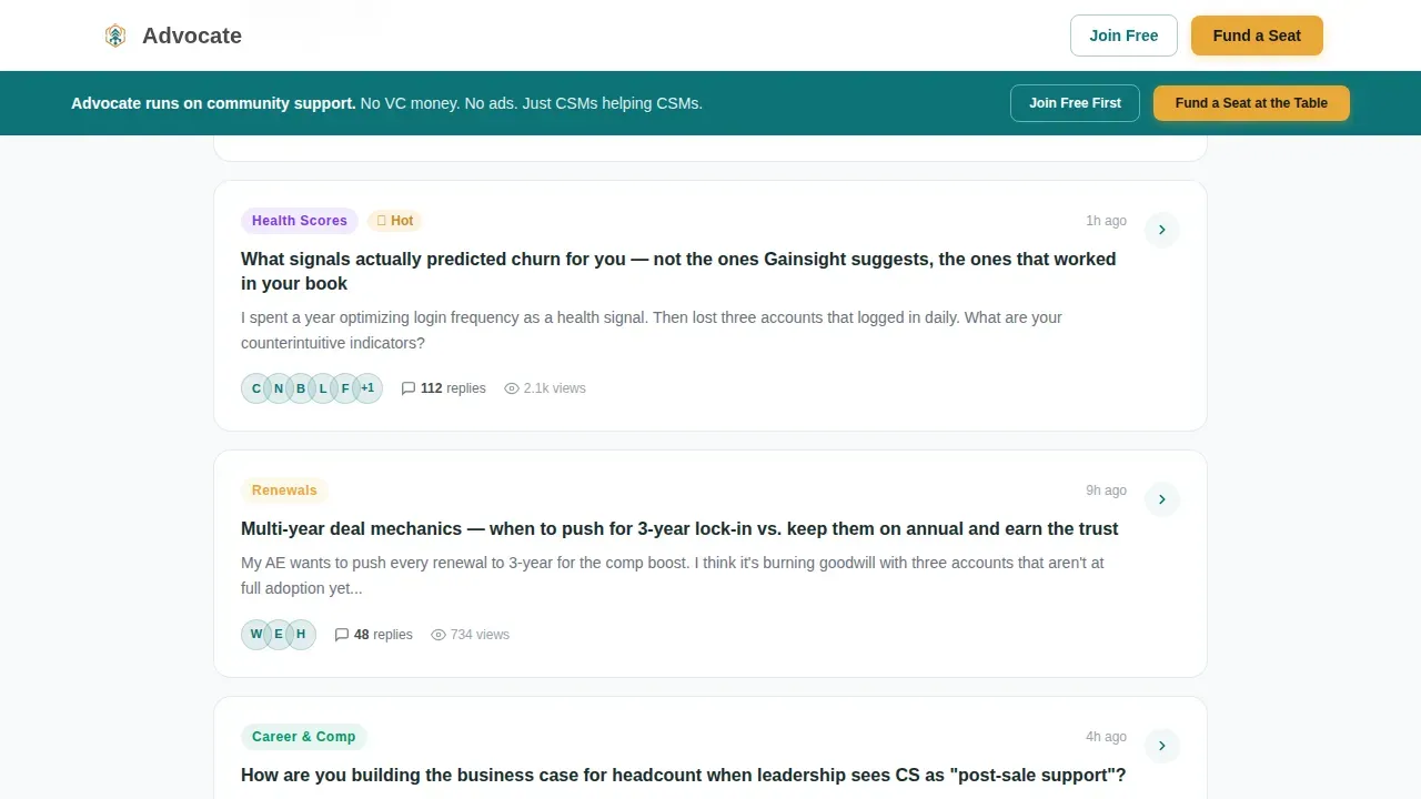 Fund Your Customer Success Community Landing Page