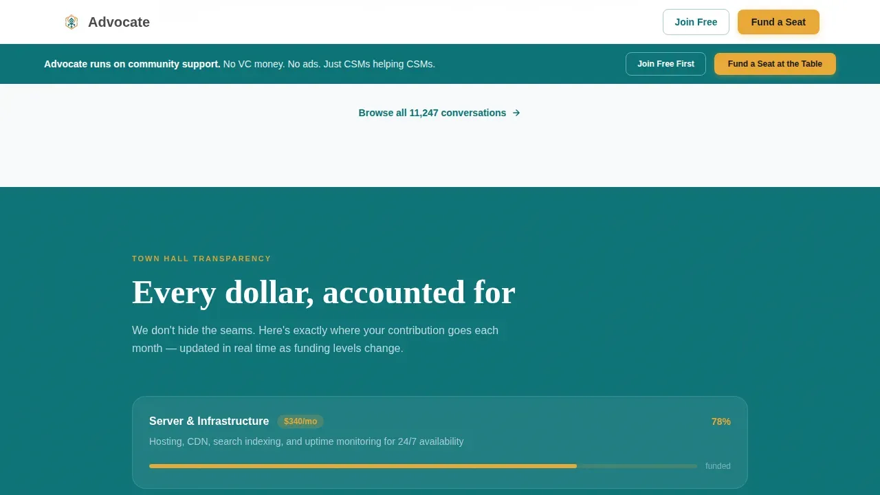 Fund Your Customer Success Community Landing Page