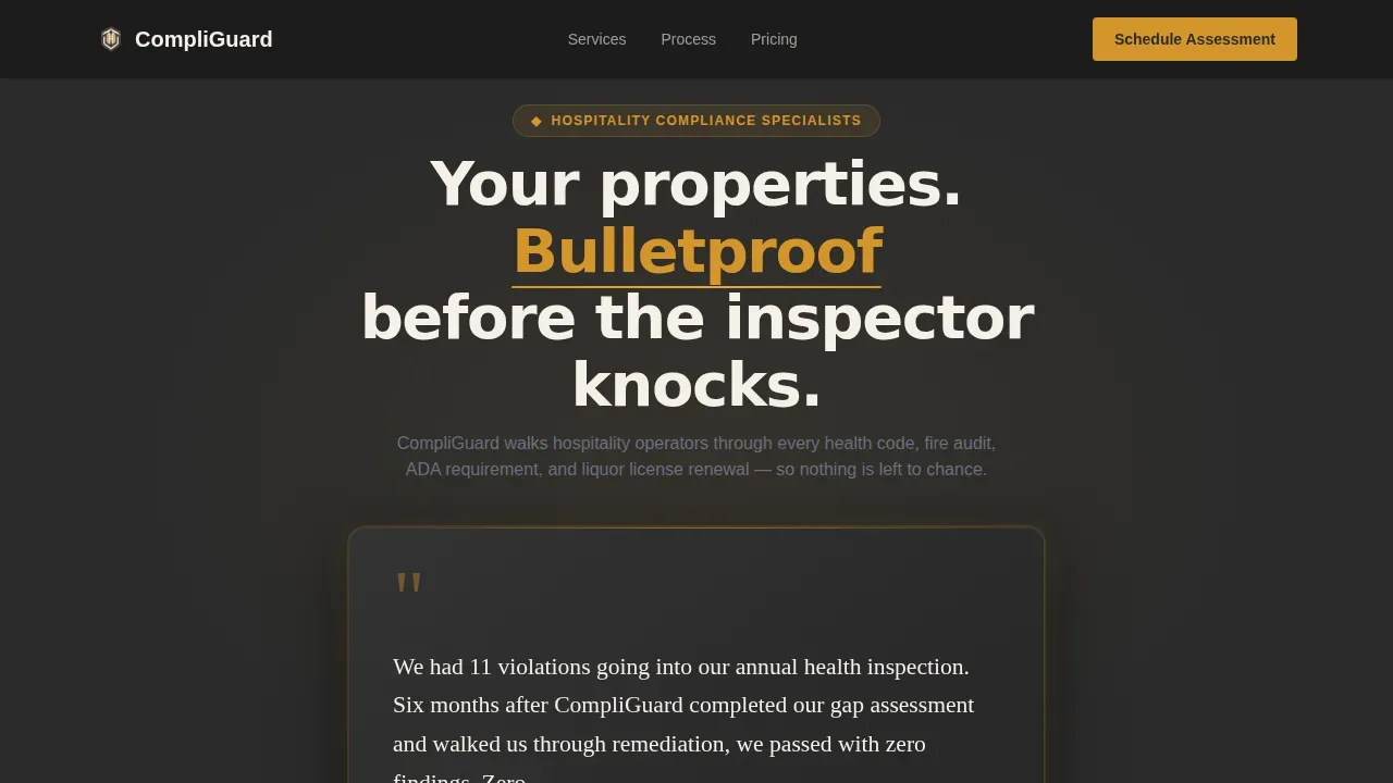 Hospitality Compliance Consultant Landing Page Template