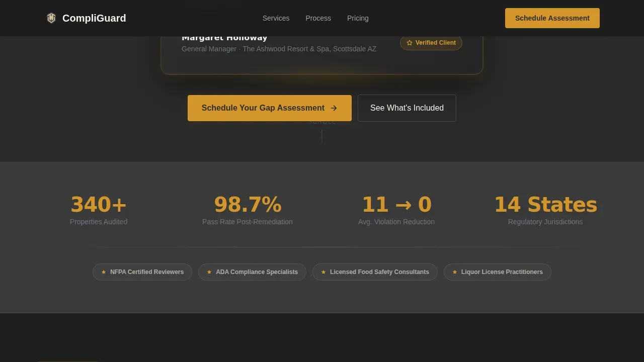 Hospitality Compliance Consultant Landing Page Template