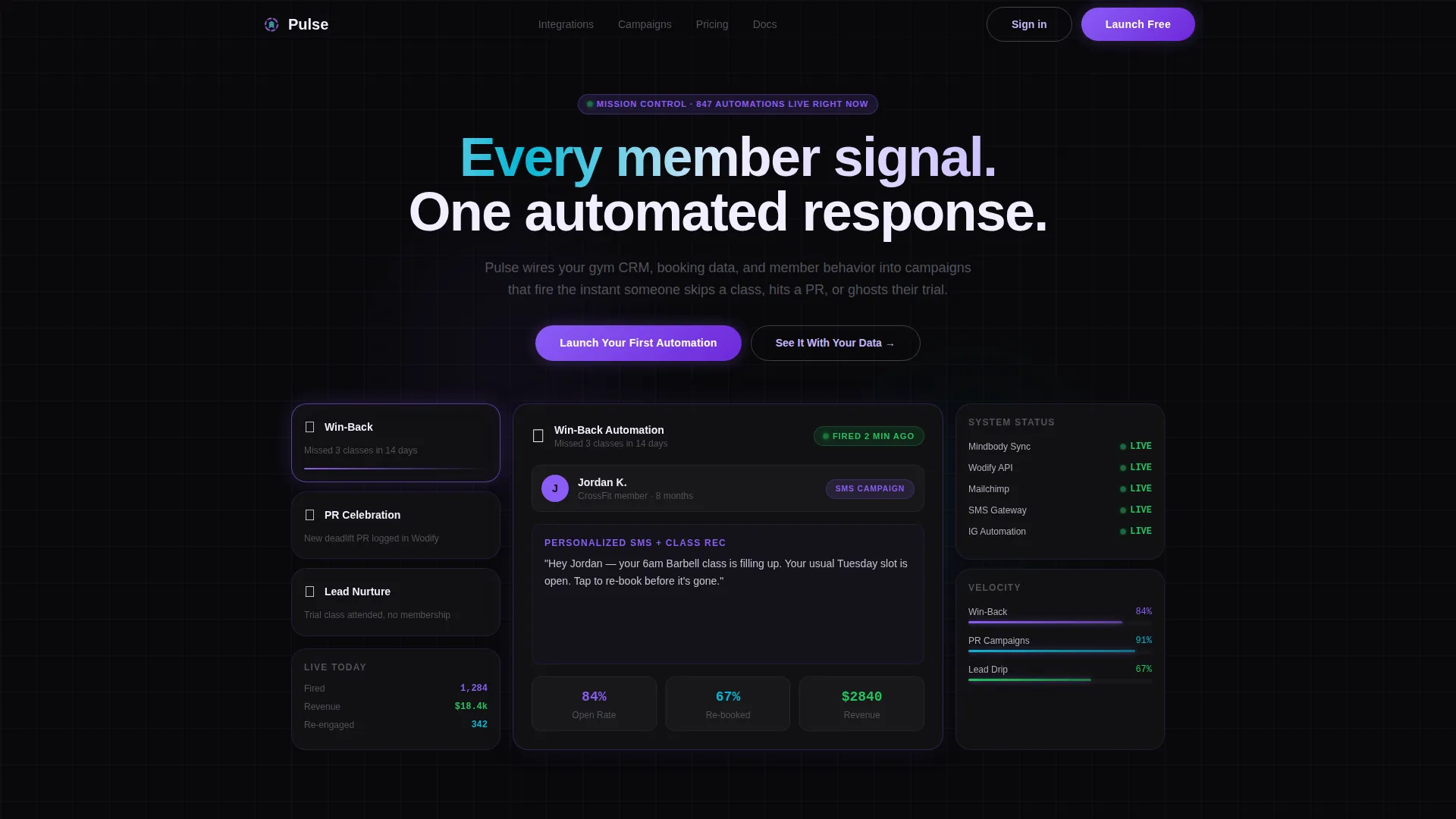 Fitness Marketing Automation Bento Grid Landing Page