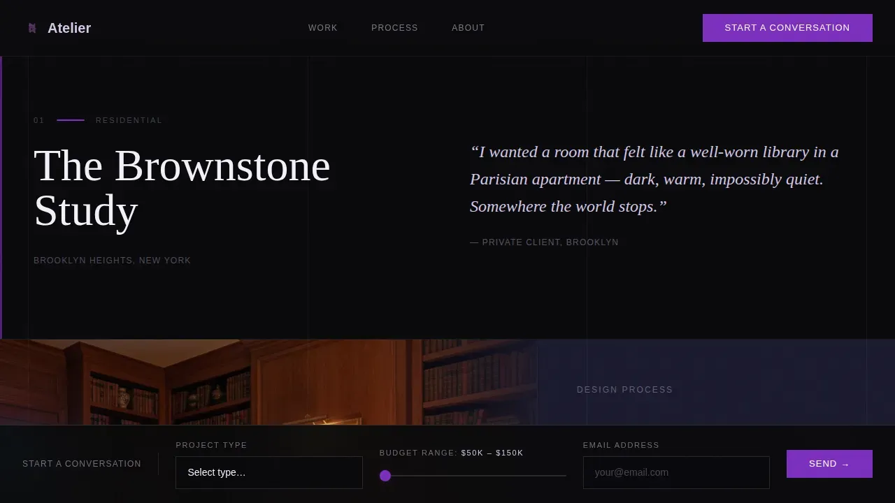 Immersive Interior Design Portfolio Landing Page Template