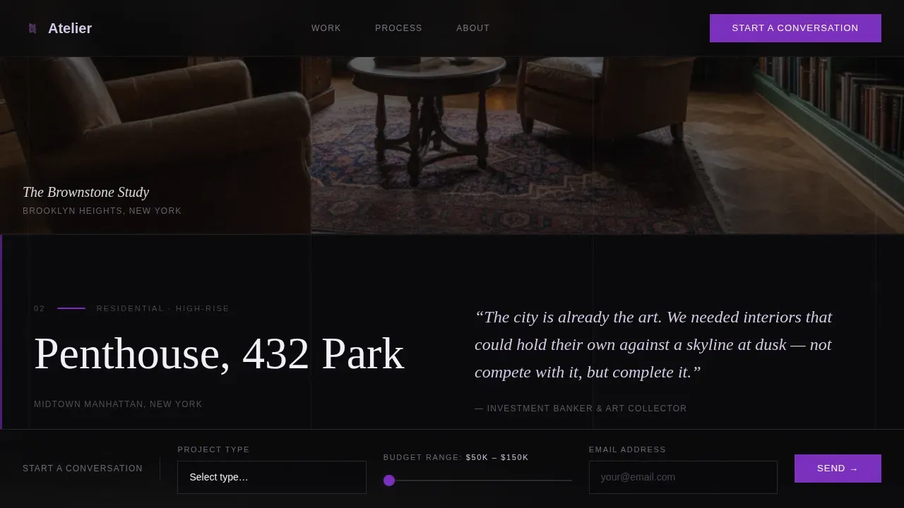 Immersive Interior Design Portfolio Landing Page Template