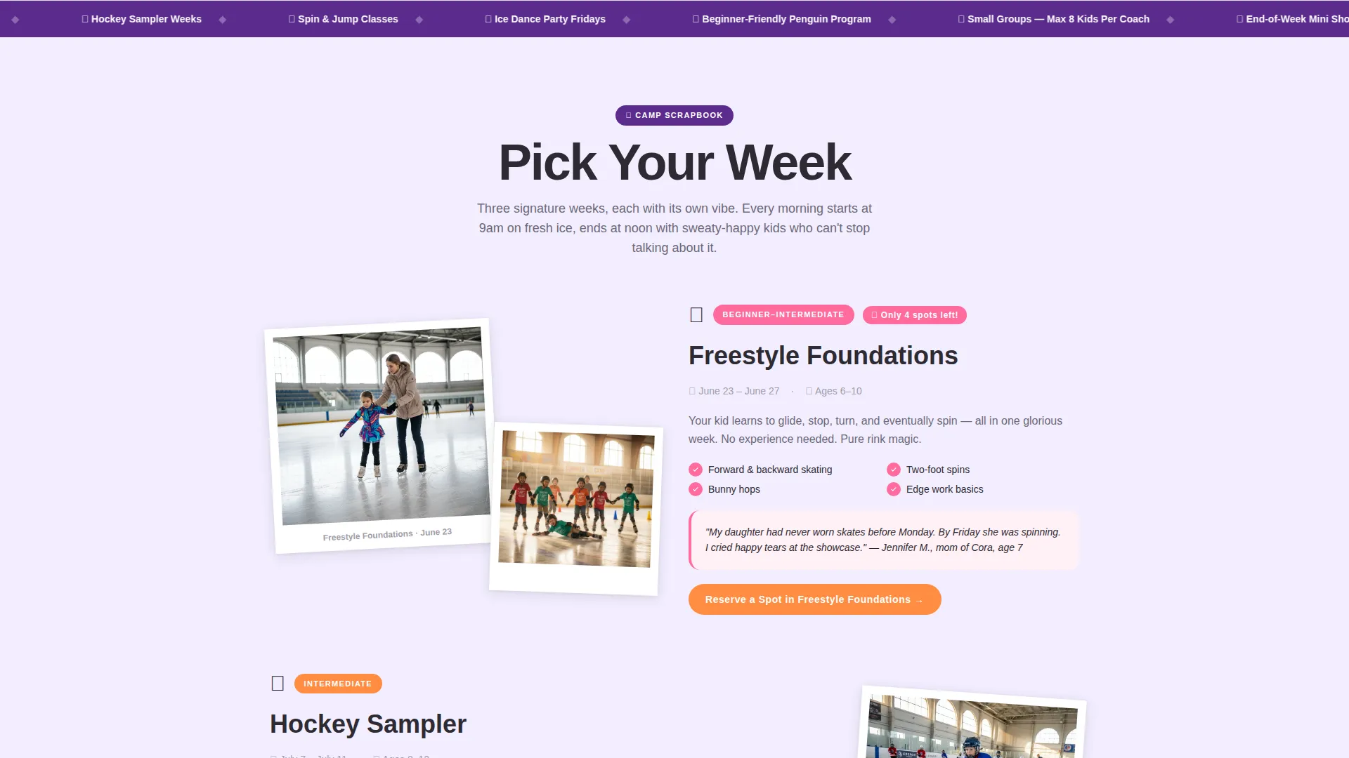 Ice Skating Summer Camp Landing Page Template