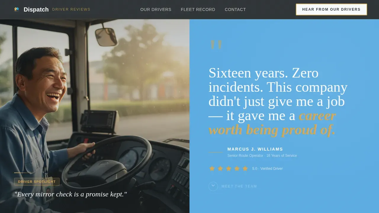 Expert Driver Testimonial Landing Page Template