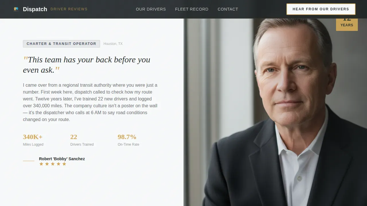 Expert Driver Testimonial Landing Page Template