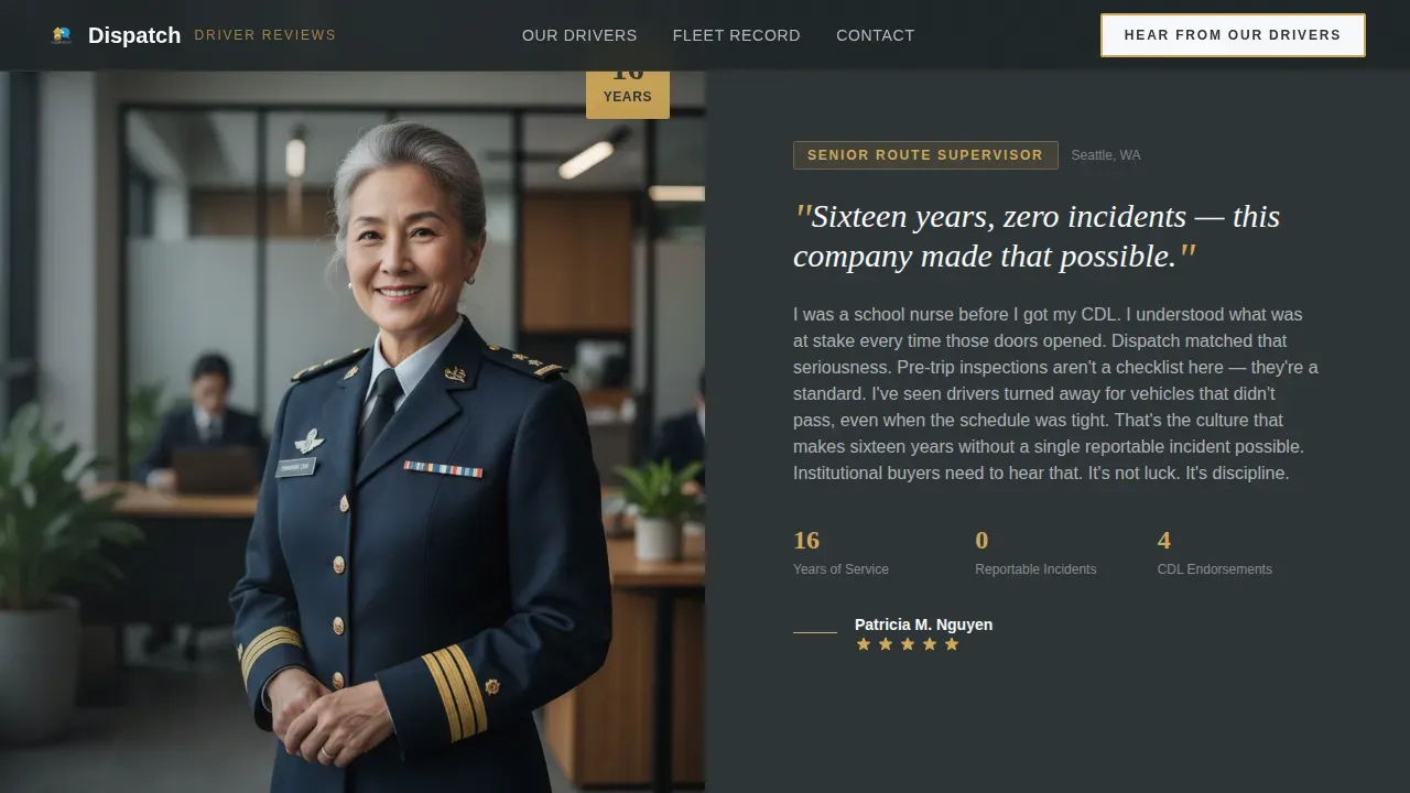 Expert Driver Testimonial Landing Page Template