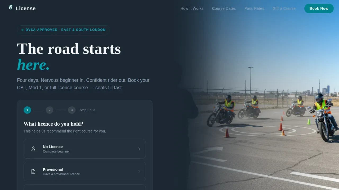 DVSA Motorcycle Licence Course Landing Page Template