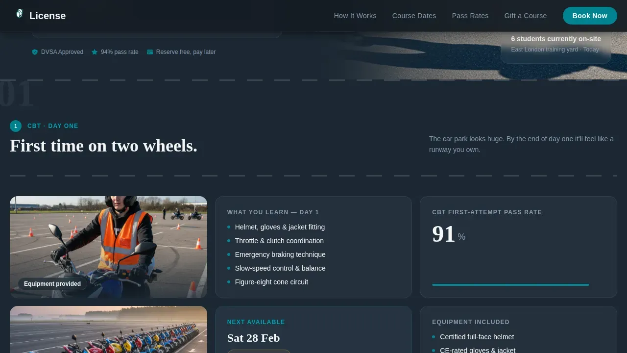 DVSA Motorcycle Licence Course Landing Page Template