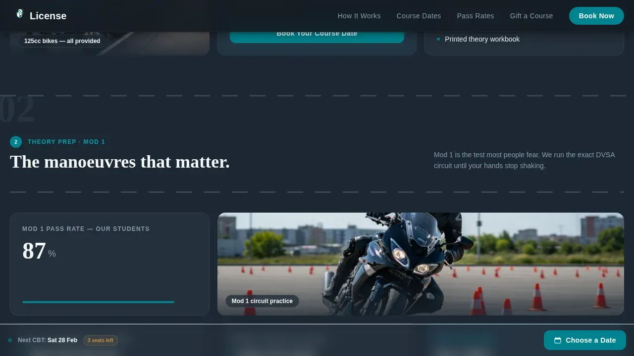 DVSA Motorcycle Licence Course Landing Page Template
