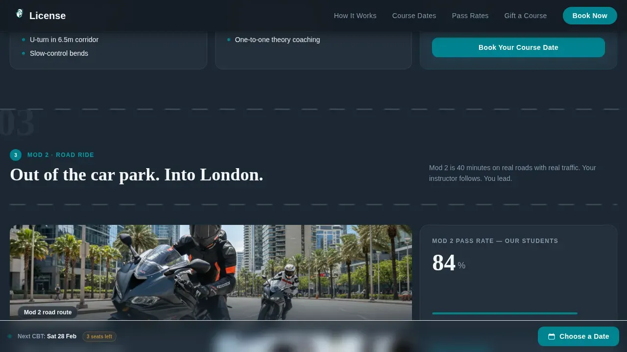 DVSA Motorcycle Licence Course Landing Page Template