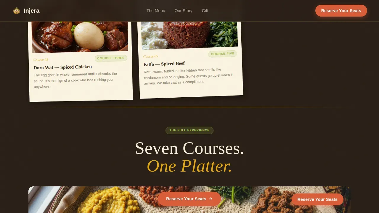 Authentic Ethiopian Cuisine Landing Page Template