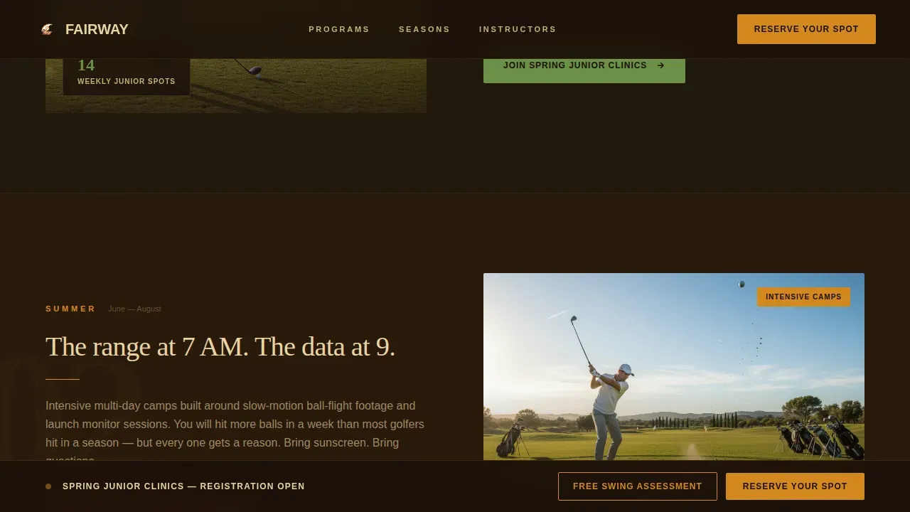 Premier Golf Academy Landing Page Template