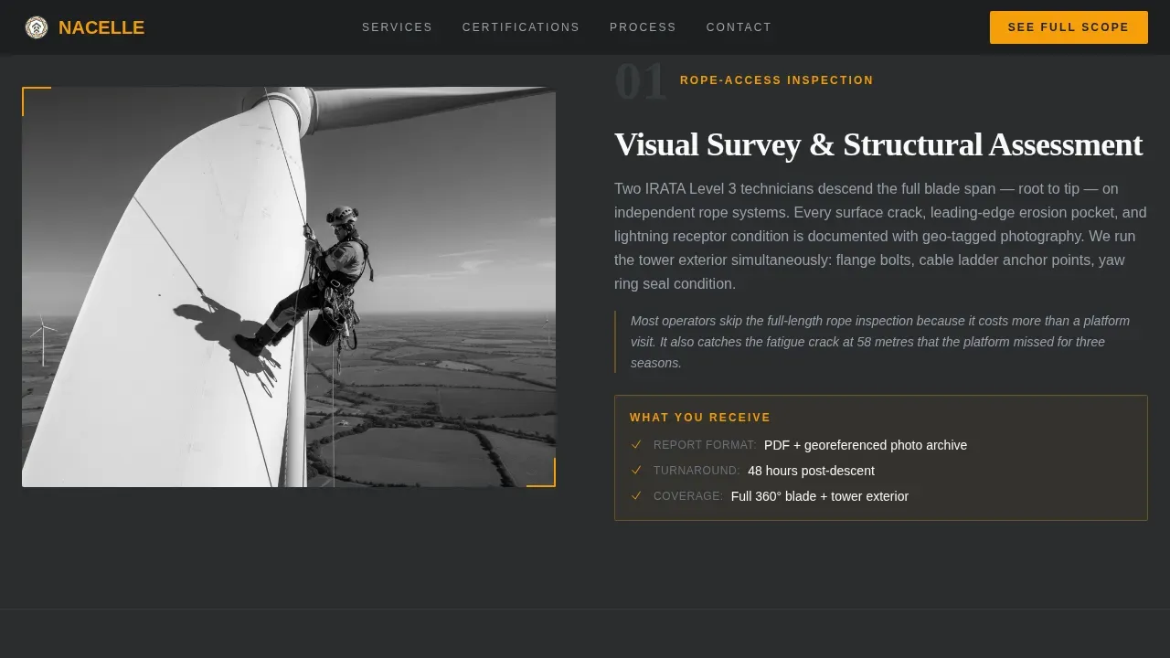 Industrial Wind Technician Service Landing Page Template