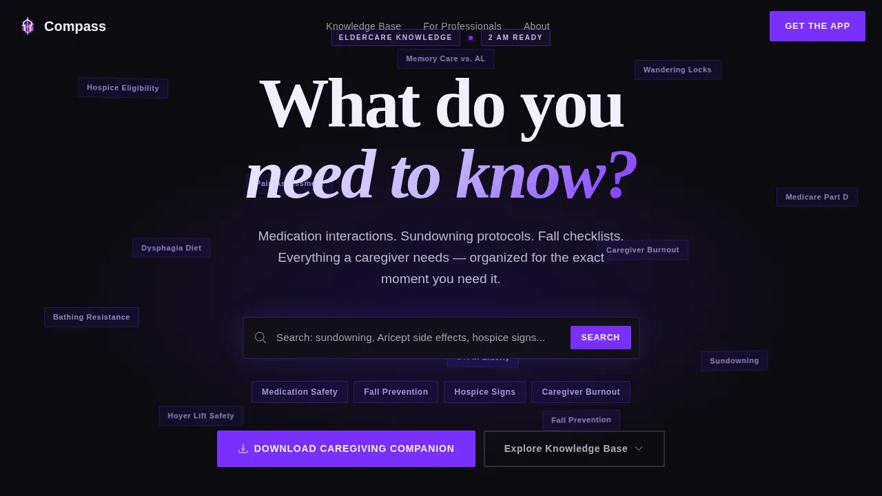 Bold Brutalist Senior Care Knowledge Base Landing Page