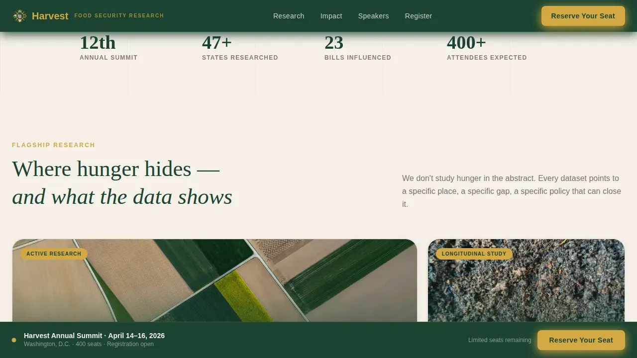 Food Security Research Institute Landing Page Template
