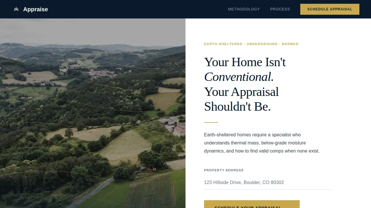 Earth-Sheltered Home Valuation Landing Page Template