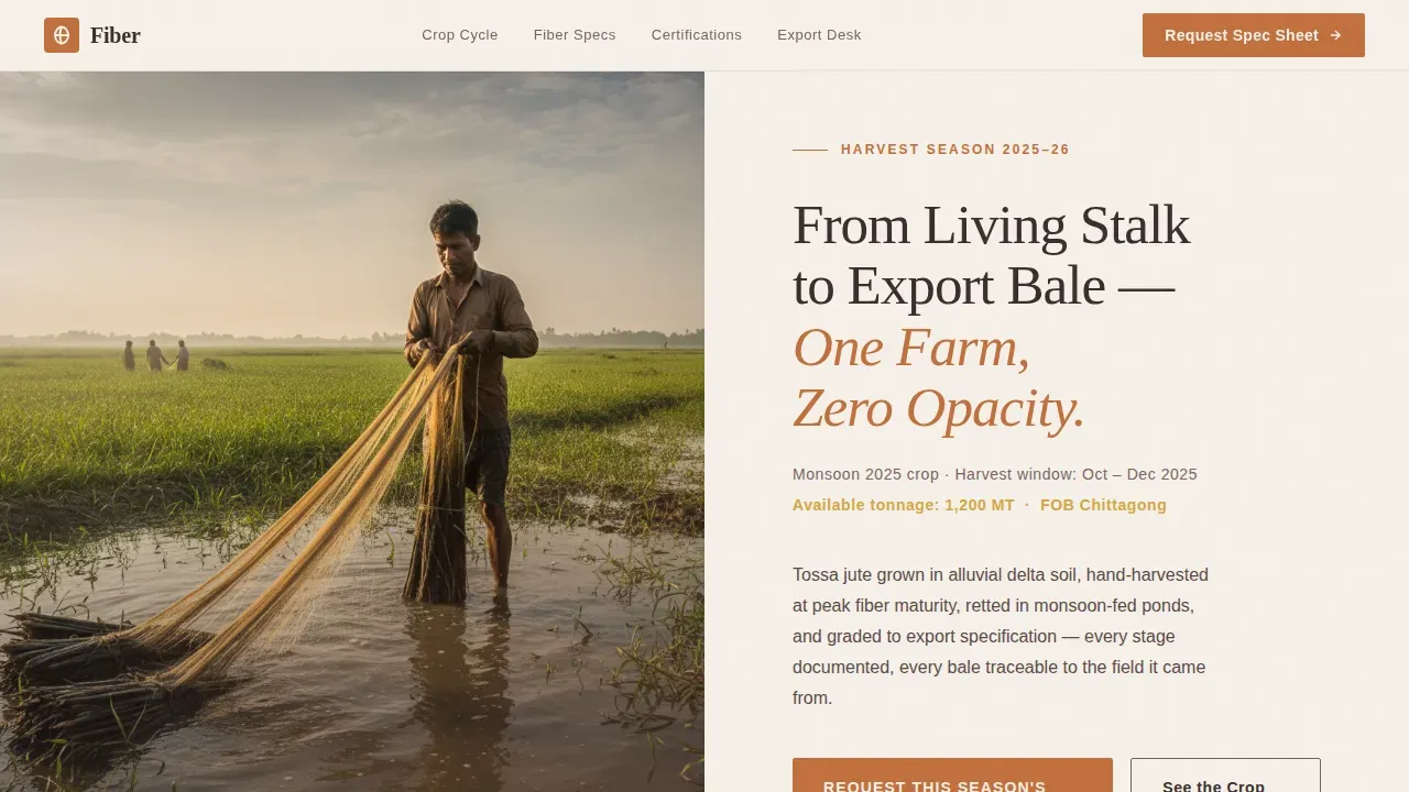 Transparent Process Jute Farm Landing Page Template