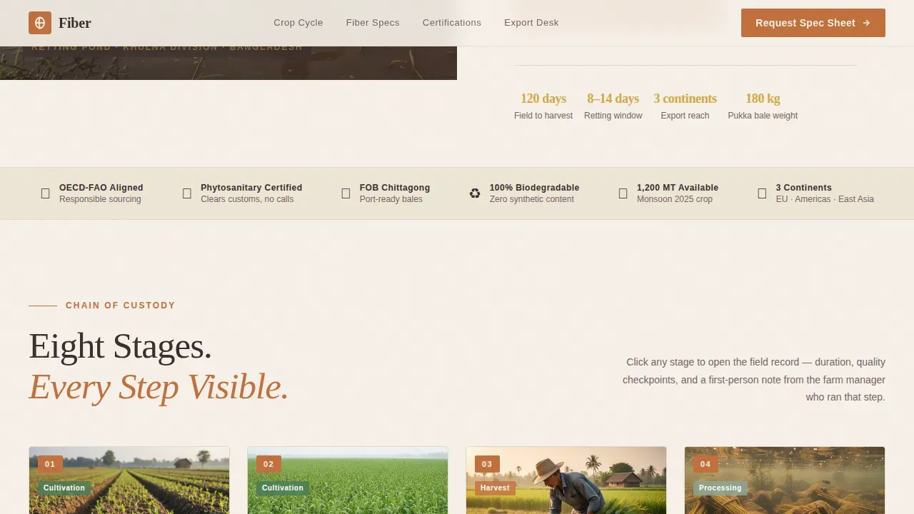 Transparent Process Jute Farm Landing Page Template