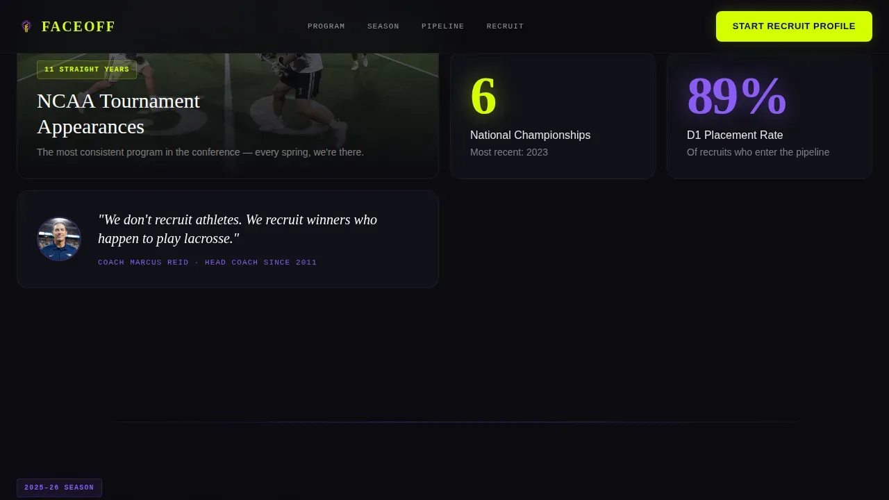 Stats-First College Lacrosse Recruiting Landing Page