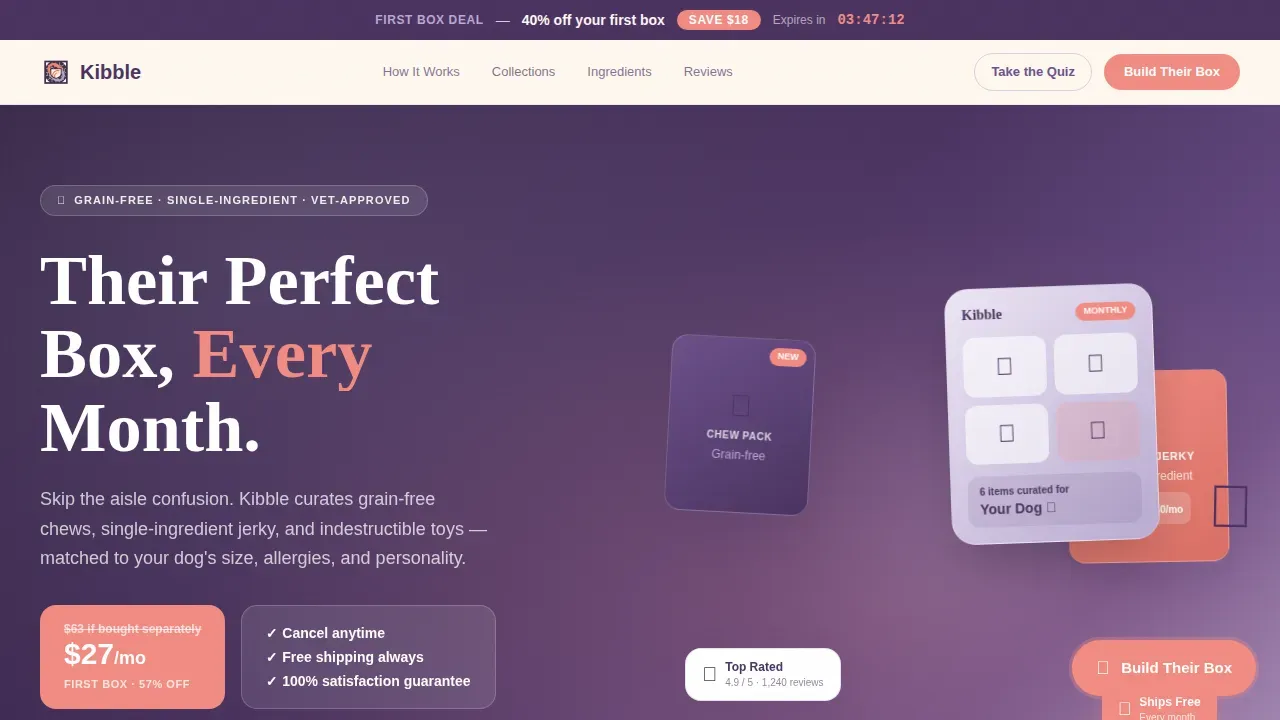 Premium Pet Care Subscription Landing Page Template