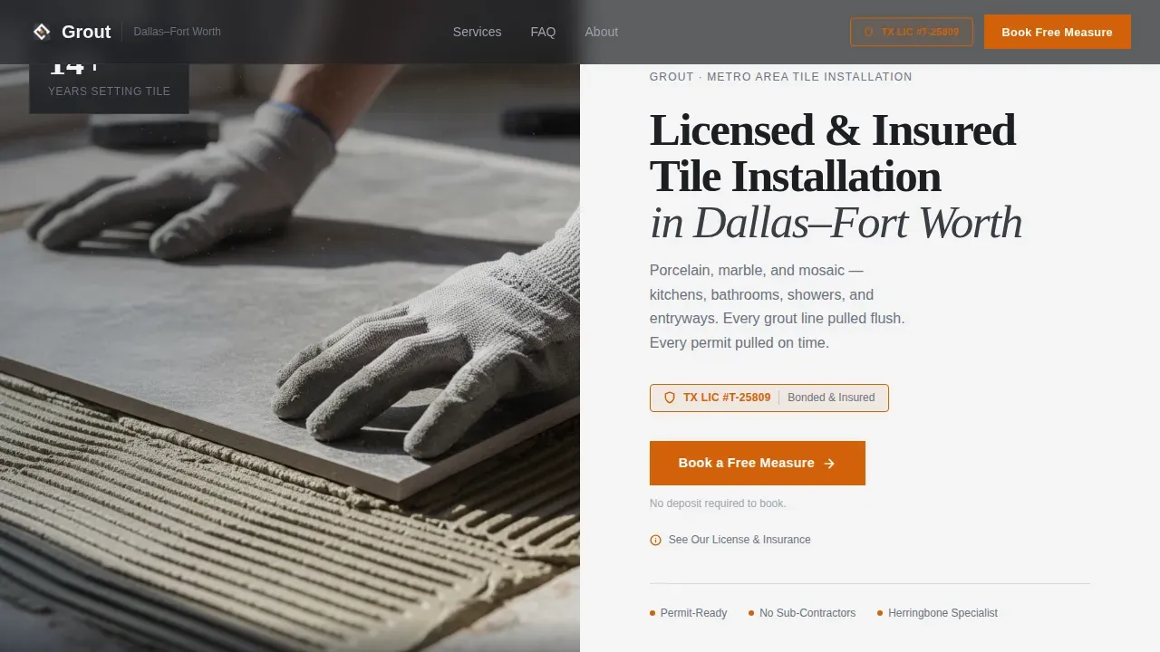 Licensed Tile Installation Booking Landing Page Template