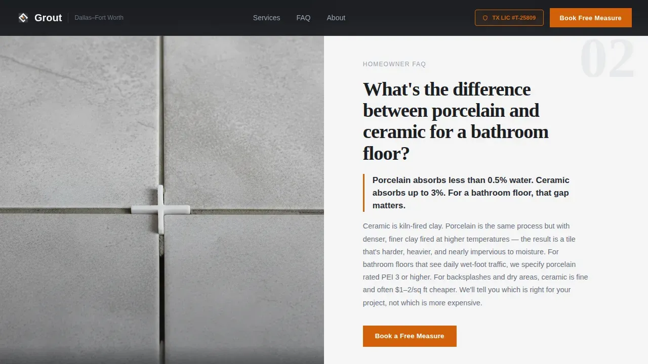 Licensed Tile Installation Booking Landing Page Template