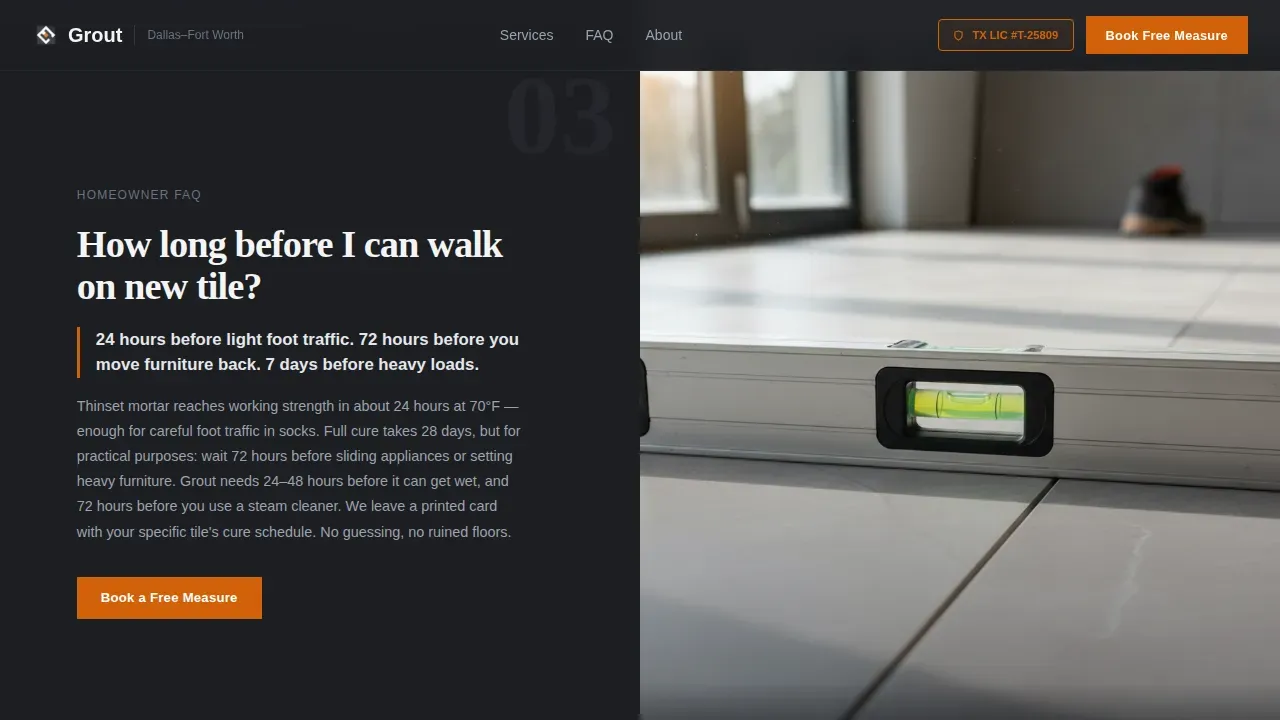 Licensed Tile Installation Booking Landing Page Template