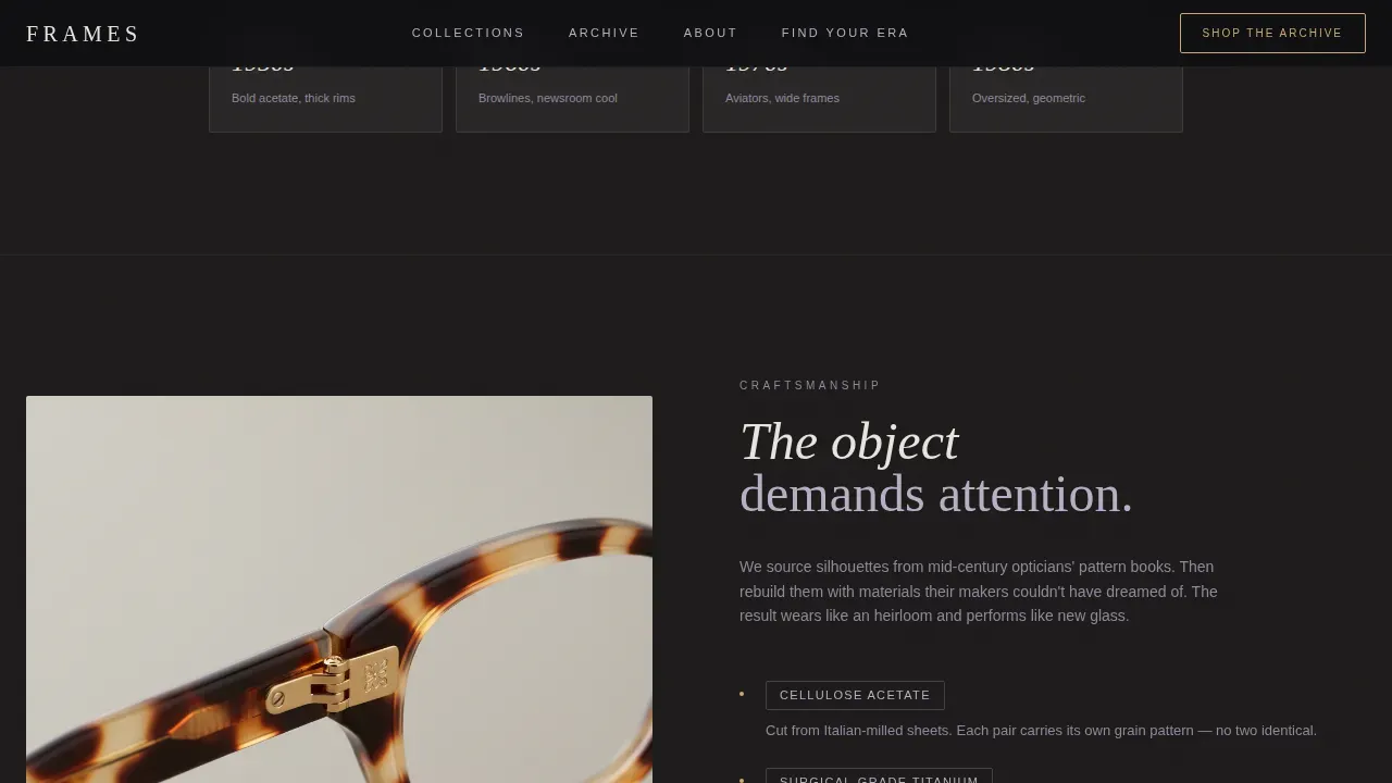 Vintage Eyewear Collection Landing Page Template