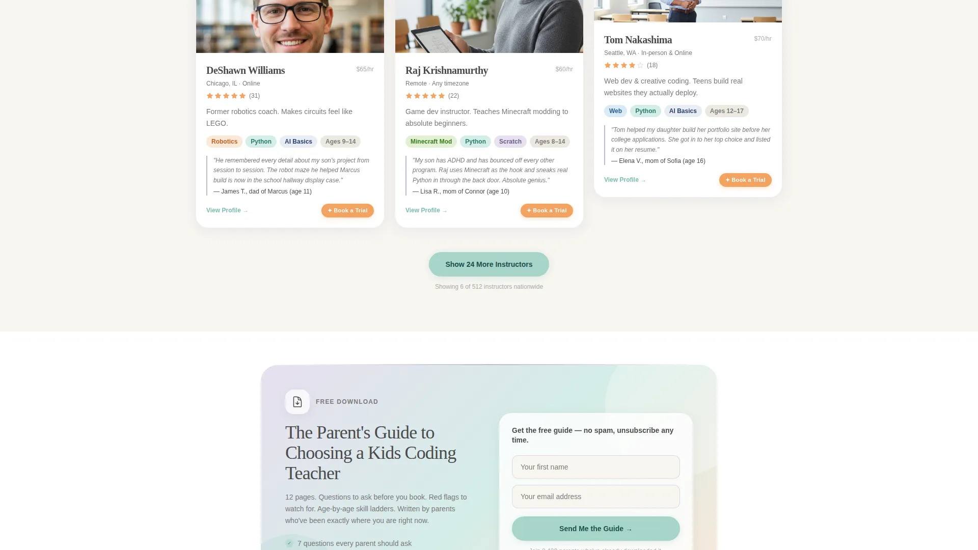 Coding Instructor Directory Landing Page Template