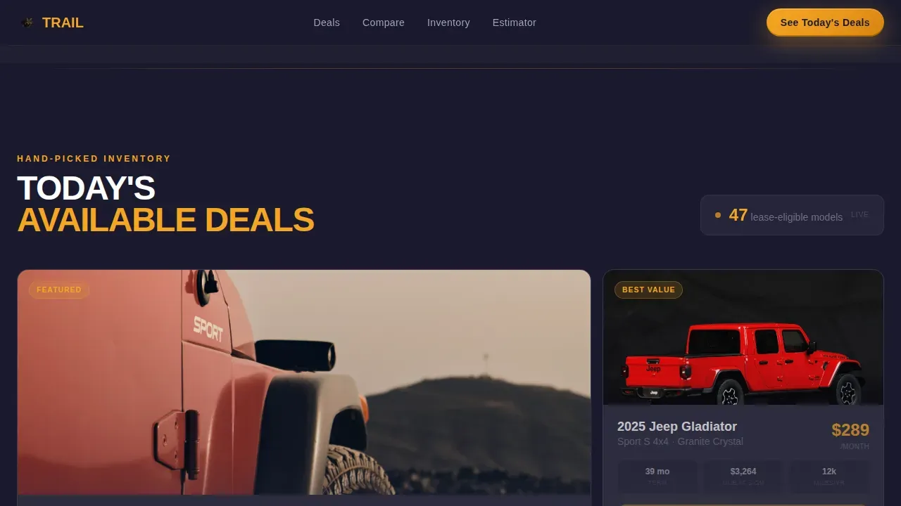 Premium Jeep Leasing | Free Website Template | Rocket