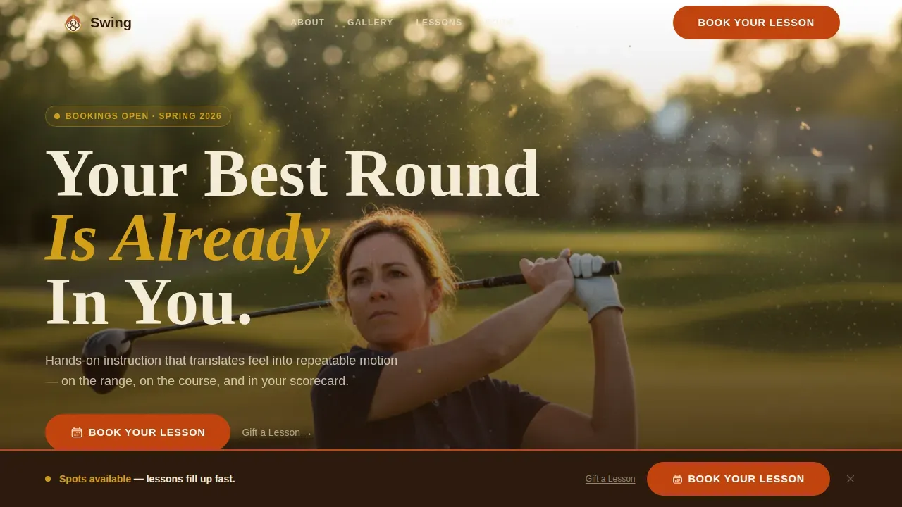 Professional Golf Booking Landing Page Template