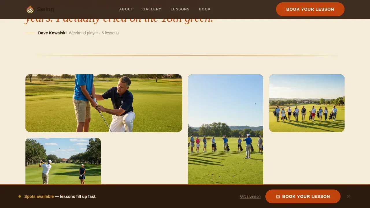 Professional Golf Booking Landing Page Template