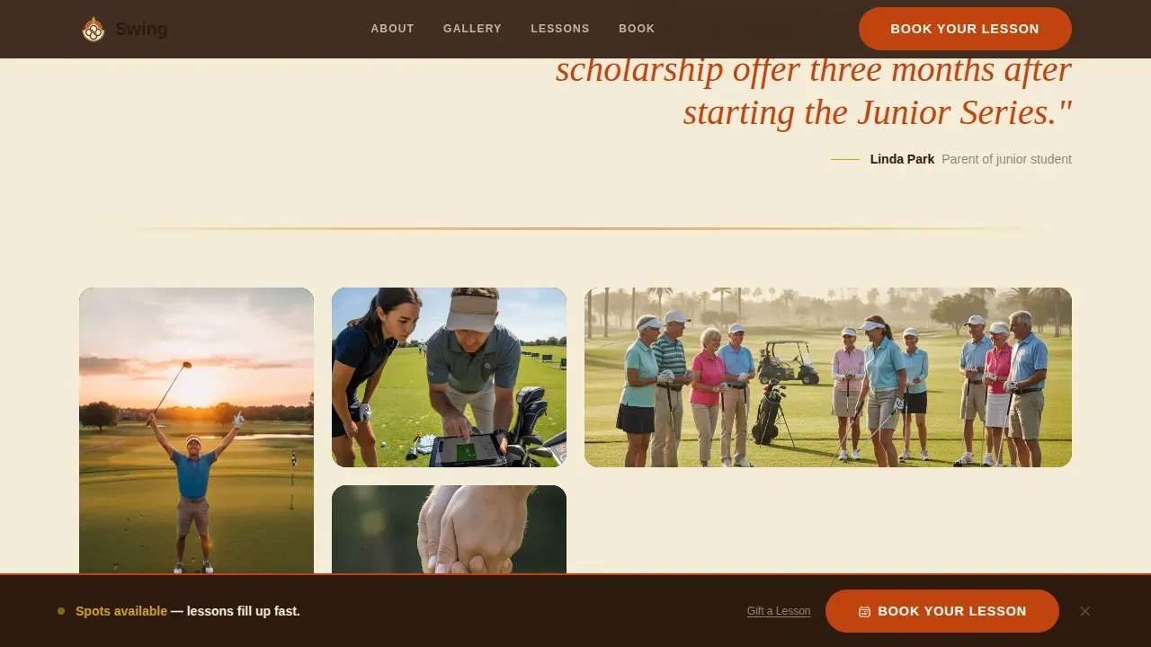 Professional Golf Booking Landing Page Template