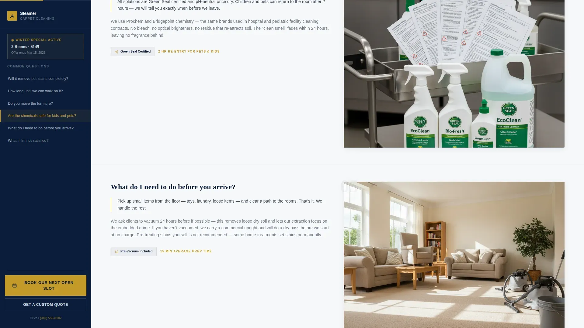 Carpet Cleaner Marketing Booking Website Template